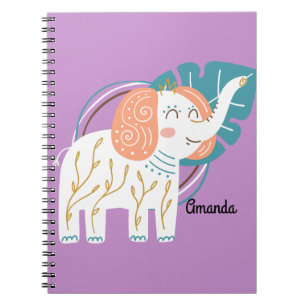 Little Elephant Boho aangepaste naam Notitieboek