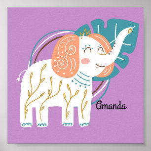 Little Elephant Boho aangepaste naam Poster