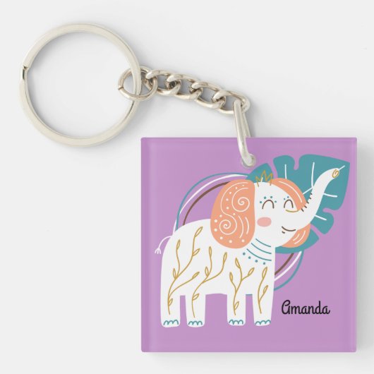 Little Elephant Boho aangepaste naam Sleutelhanger (voorkant)