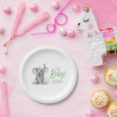 Little Elephant Cute Green Grey Baby shower Papieren Bordje (Feest)