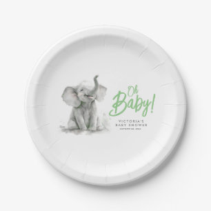 Little Elephant Cute Green Grey Baby shower Papieren Bordje