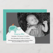 Little Elephant Faire-part de naissance (bleu) (Devant / Derrière)