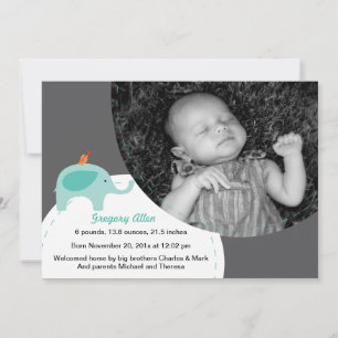 Little Elephant Faire-part de naissance (bleu)