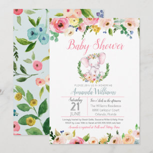 Little Elephant Spring Summer Flowers Baby shower Kaart