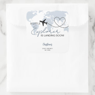 Little Explorer Adventure Blue Baby shower Vierkante Sticker