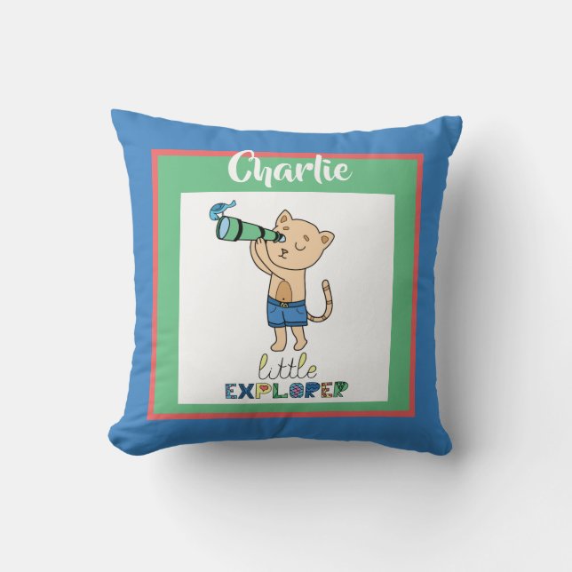 Little Explorer, Cute Personalized Kind Kussen (Voorkant)