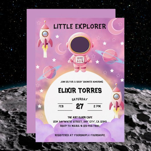 Little Explorer Paarse Baby shower Kaart