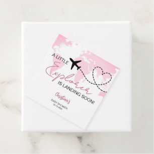Little Explorer Wereldkaart Roze Baby shower Bedankjes Labels