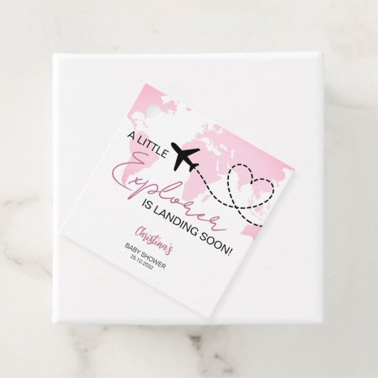 Little Explorer Wereldkaart Roze Baby shower Bedankjes Labels (In situ)