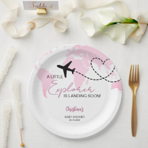 Little Explorer Wereldkaart Roze Baby shower Papieren Bordje