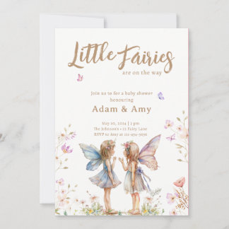 Little Fairies Twin Meisje Baby shower Invitation Kaart