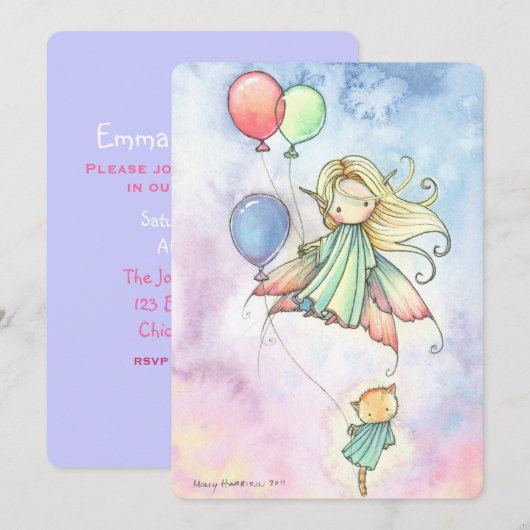Little Fairy en Cat Girls Verjaardagsfeestje Uitno Kaart (Voorkant / Achterkant)