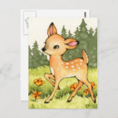 Little Fawn - Cute Deer Art Briefkaart (Voorkant / Achterkant)