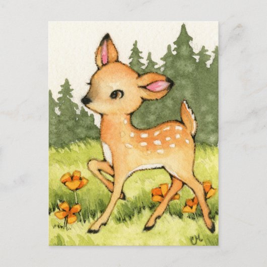 Little Fawn - Cute Deer Art Briefkaart (Voorkant)