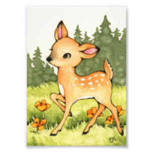 Little Fawn - Cute Deer Art Foto Afdruk