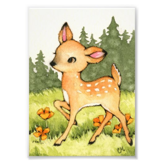 Little Fawn - Cute Deer Art Foto Afdruk (Voorkant)