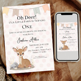 Little Fawn Woodland First Birthday Kaart