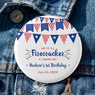 Little Firecracker 4 juli 1e verjaardagsfeestje Ronde Button 3,2 Cm