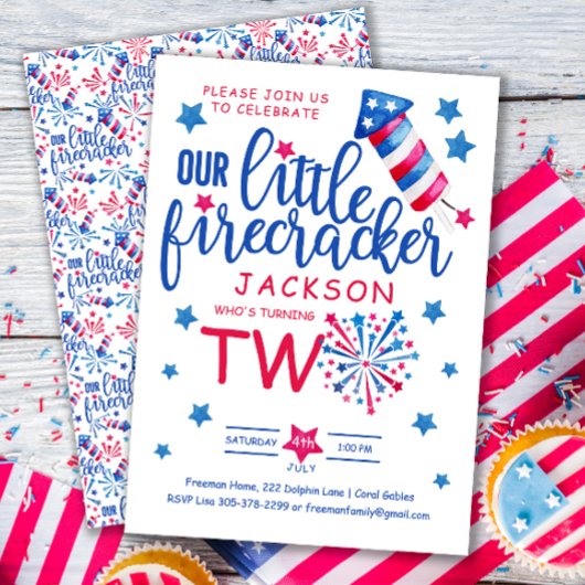 Little Firecracker 4 juli 2 Verjaardagsfeest Kaart