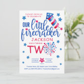 Little Firecracker 4 juli 2 Verjaardagsfeest Kaart (Staand voorkant)