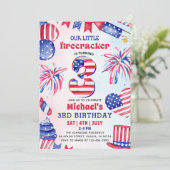 Little Firecracker 4 juli 3e verjaardagsfeestje Kaart (Staand voorkant)