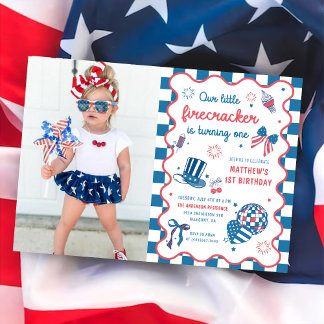 Little Firecracker 4th of July 1st Birthday Foto Kaart