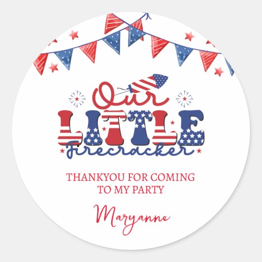 Little Firecracker Birthday Party Thankyou Sticker (Voorkant)