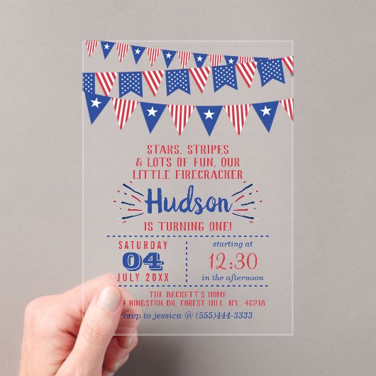 Little Firecracker op 4 juli 1991 Acryl Uitnodigingen (Insitu (Draagbaar))