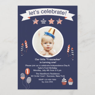 Little Firecracker Photo Invitation Kaart