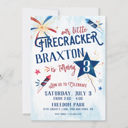 Little Firecracker verjaardagsuitnodiging Kaart (Voorkant)