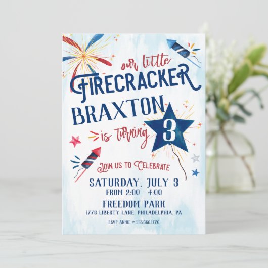 Little Firecracker verjaardagsuitnodiging Kaart (Staand voorkant)