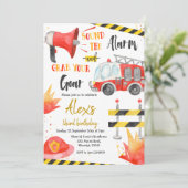 Little Firefighter Boy Birthday Invitation Kaart (Staand voorkant)