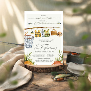 Little Fisherman Rustic Boy Baby shower Kaart