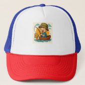 Little Fisherman's Big Catch - Schattigee Cartoon  Trucker Pet (Voorkant)