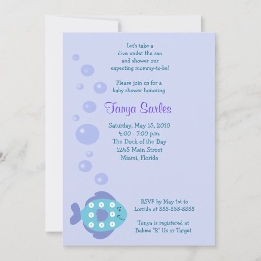 Little Fishy Ocean Invitation Baby shower 5x7 (Devant)