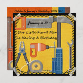 Little Fix-it Man Custom Birthday Invitations Kaart (Voorkant / Achterkant)