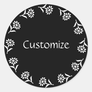 Little Flowers Sjabloon - B&W - v2 Ronde Sticker