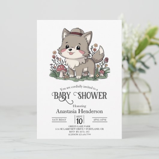 Little Forest Wolf Baby shower Kaart (Staand voorkant)