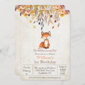 Little Fox Automne 1er Anniversaire Invitation (Devant / Derrière)