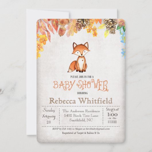Little Fox Baby shower Invitation Kaart (Voorkant)