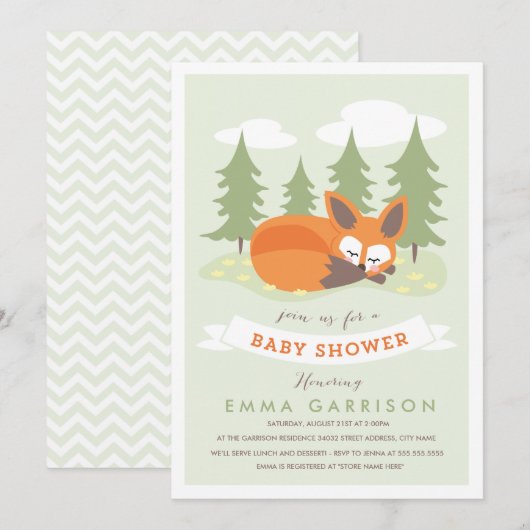 Little Fox Baby shower Invitation Kaart (Voorkant / Achterkant)