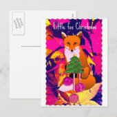 Little Fox Christmas retro fuchsia briefkaart (Voorkant / Achterkant)