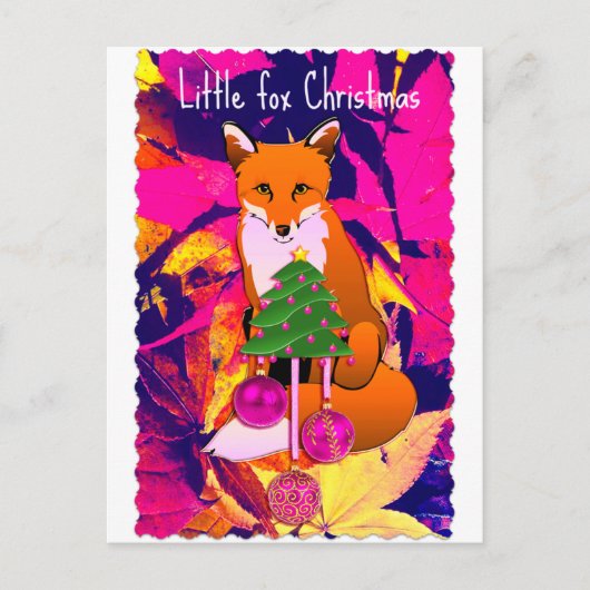 Little Fox Christmas retro fuchsia briefkaart (Voorkant)