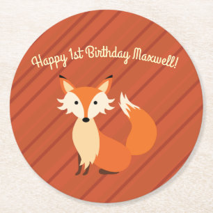 Little Fox Cute Colorful 1st Birthday Party Theme Ronde Kartonnen Onderzetter