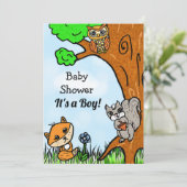 Little Fox en Forest Friends Boy's Baby shower Kaart (Staand voorkant)