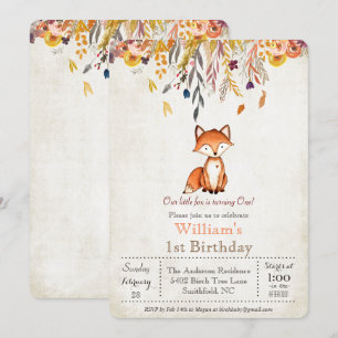Little Fox Fall 1e verjaardagsuitnodiging Kaart