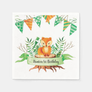 Little Fox Forest Watercolor Verjaardagsfeest Aang Servetten