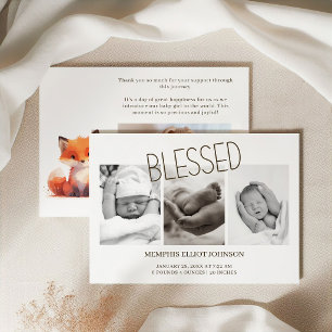 Little Fox Gezegende Baby Foto Geboorteaankondigin Kaart