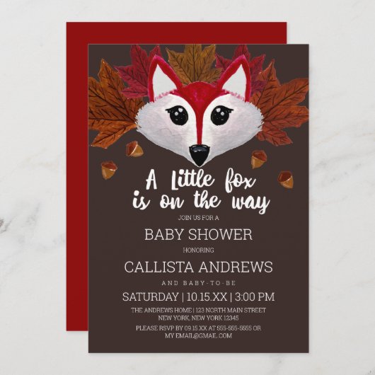Little Fox Herfst Rood Bruin Waterverf Baby shower Kaart (Voorkant / Achterkant)
