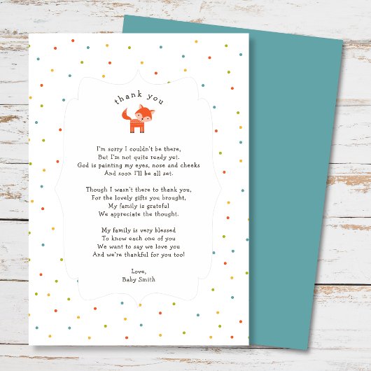 Little Fox merci note avec poème